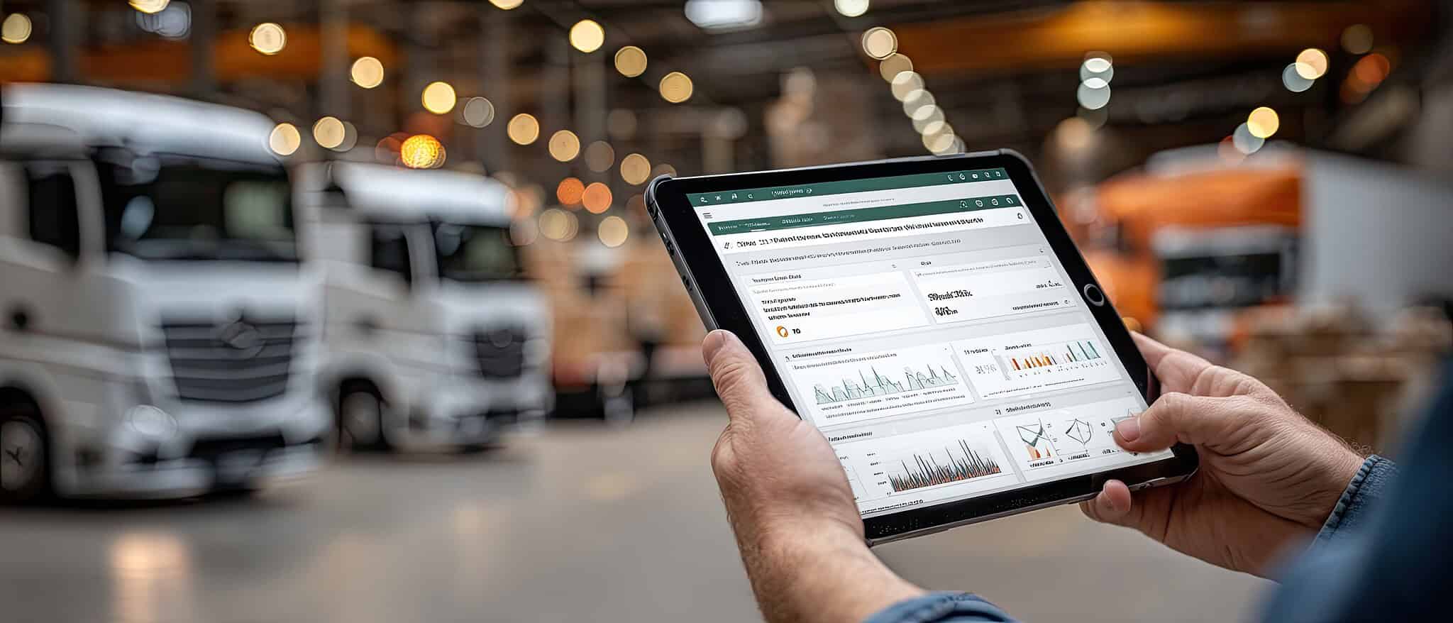 Warehouse logistics management with digital tablet at Meridian Systems.