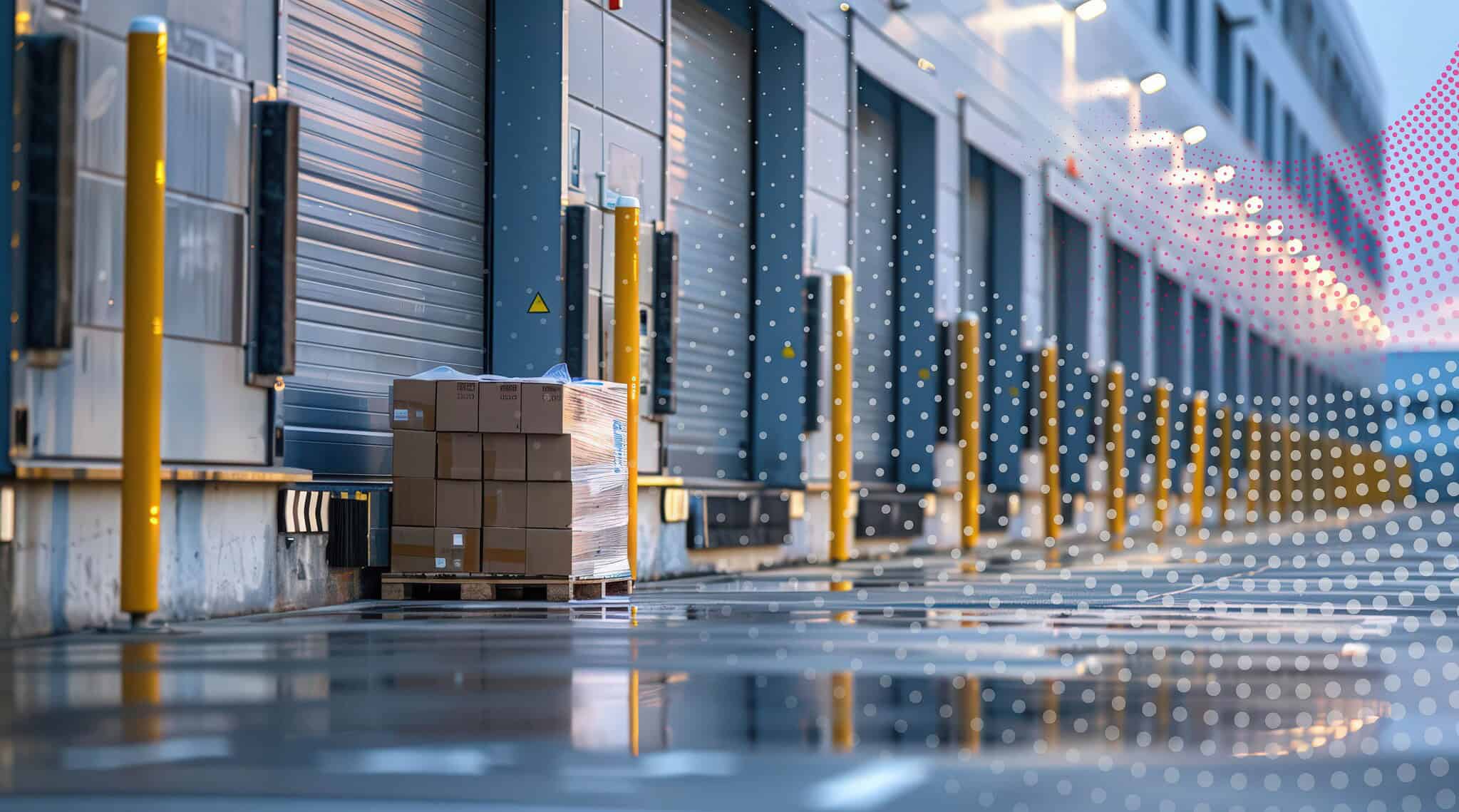 Loading dock with pallets and warehouse doors at Meridian Integrated Systems.